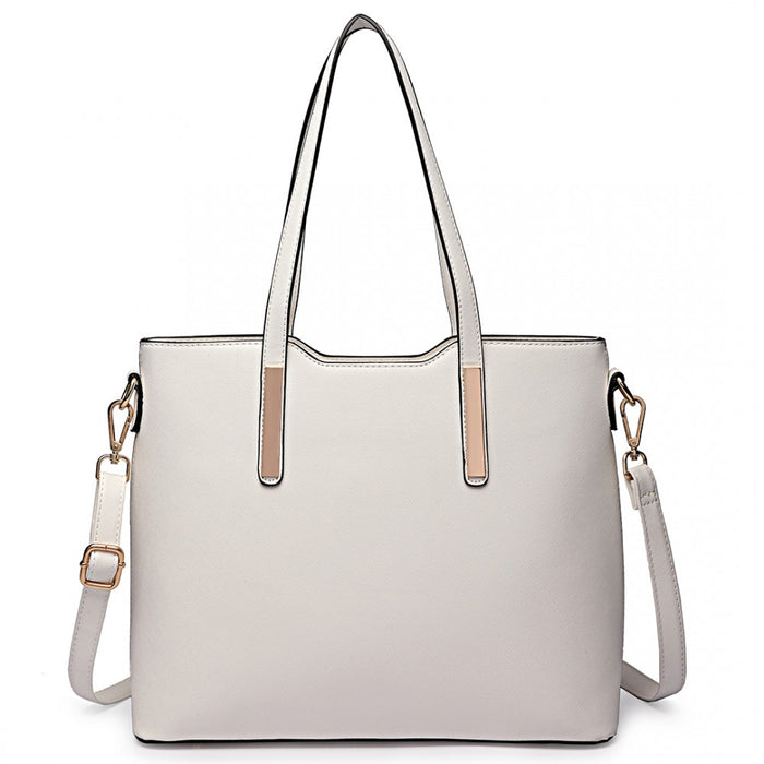 3-Piece Tote Shoulder Bag and Clutch – White