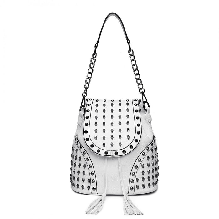 Skull Studded Backpack Shoulder Bag – Beige