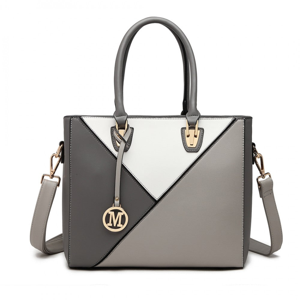 PU Leather Geometric Ombre Handbag – Grey