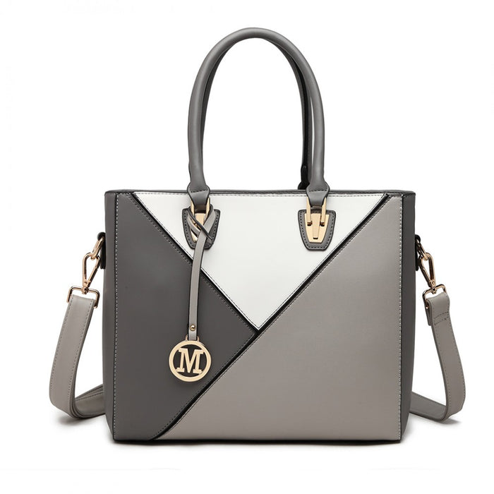 PU Leather Geometric Ombre Handbag – Grey