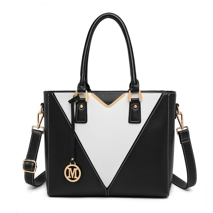 PU Leather V-Shape Shoulder Handbag – Black