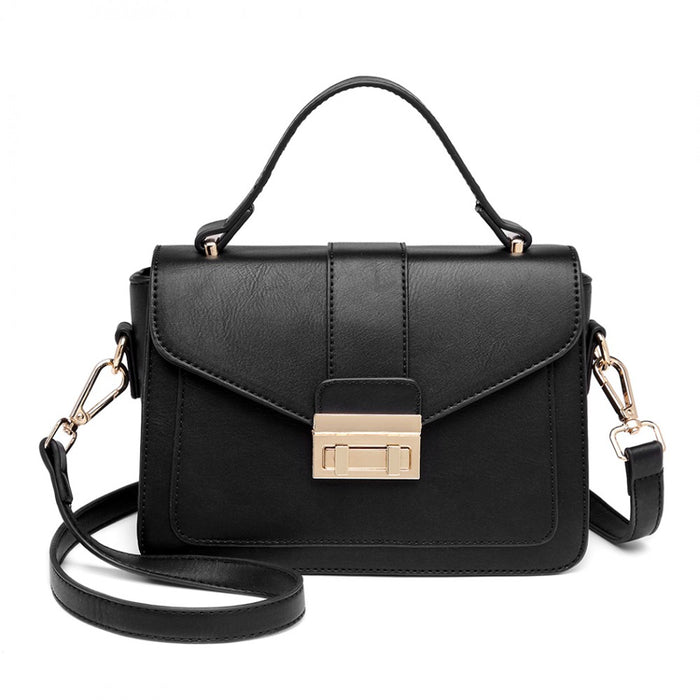 PU Leather Midi Handbag – Black