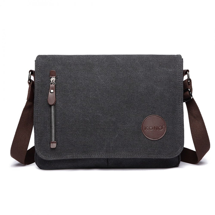 RFID-Blocking Retro Style Canvas Crossbody Messenger Bag – Black