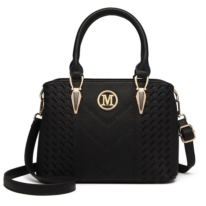 PU Leather Weave Effect Shoulder Bag – Black