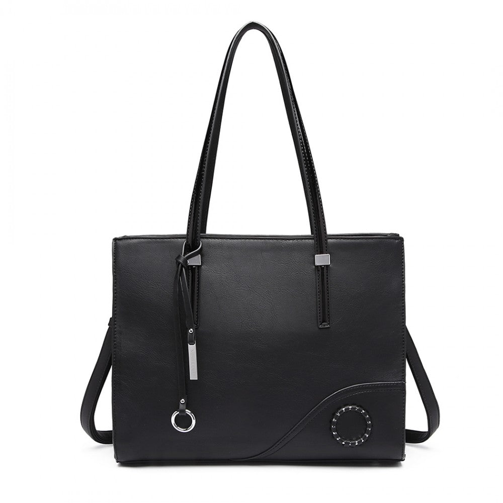 Glossy Detail Shoulder Bag – Black