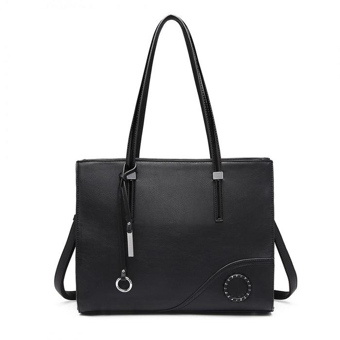 Glossy Detail Shoulder Bag – Black