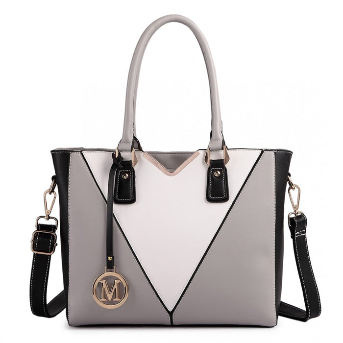 PU Leather V-Shape Shoulder Handbag – Grey