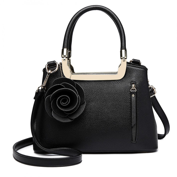 PU Leather Rose Hanging Ornament Handbag – Black