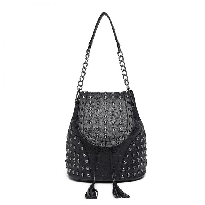 Skull Studded Backpack Shoulder Bag – Black