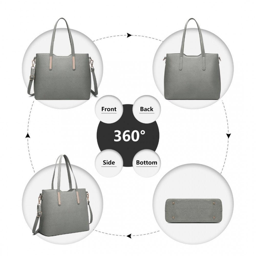 3-Piece Tote Shoulder Bag and Clutch – Dark Grey