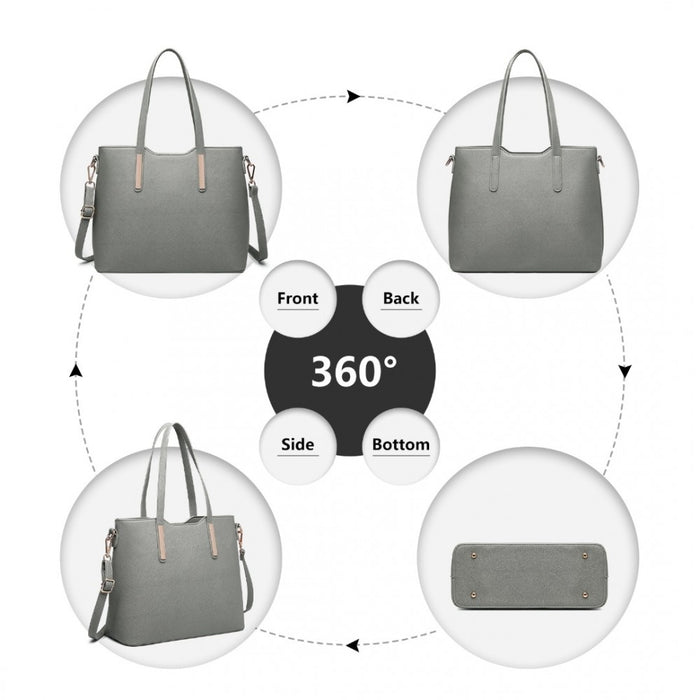 3-Piece Tote Shoulder Bag and Clutch – Dark Grey