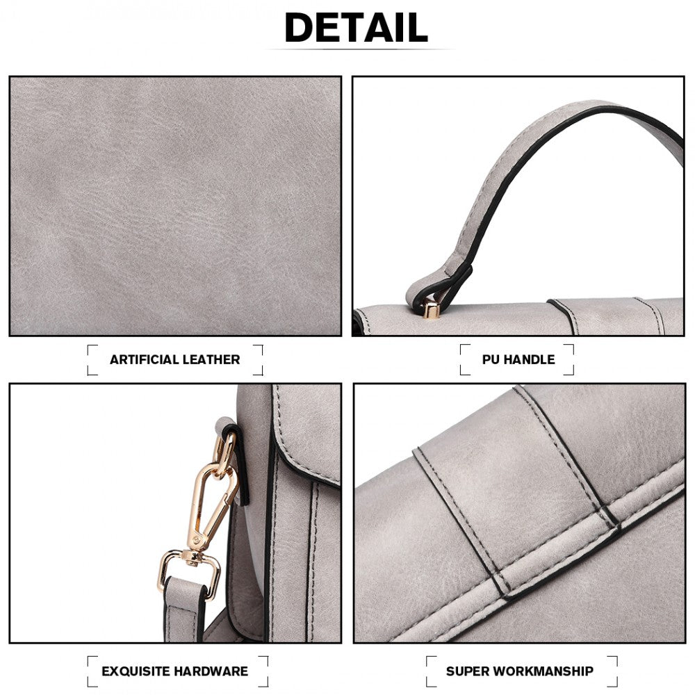 PU Leather Midi Handbag – Grey