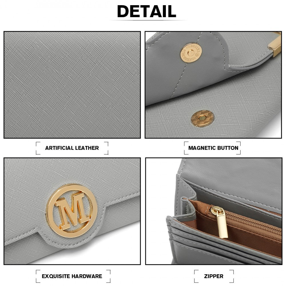 PU Leather Classic Long Purse – Grey