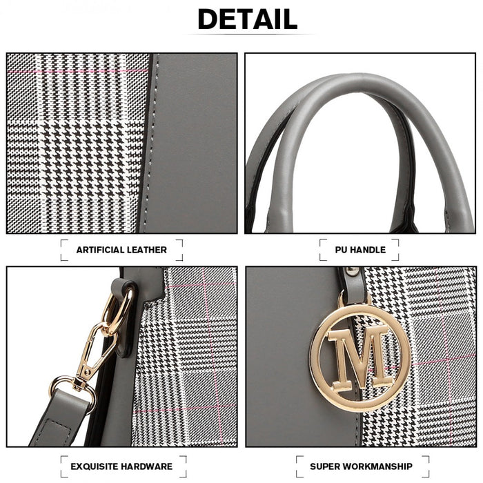 Gingham Plaid Panel Shoulder Bag – Grey