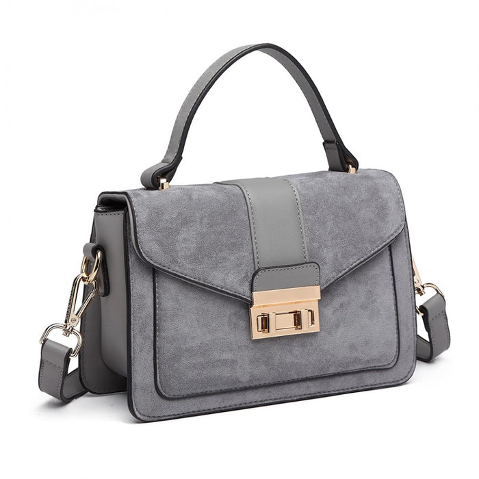 Matte PU Leather Midi Handbag Crossbody Bag – Grey