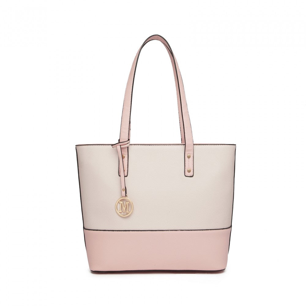 3-Piece PU Leather Tote Bag Set – Pink and Beige