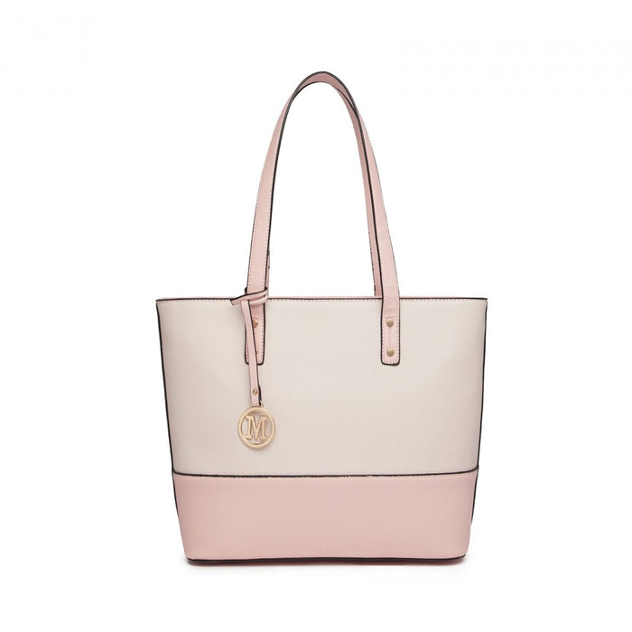 3-Piece PU Leather Tote Bag Set – Pink and Beige