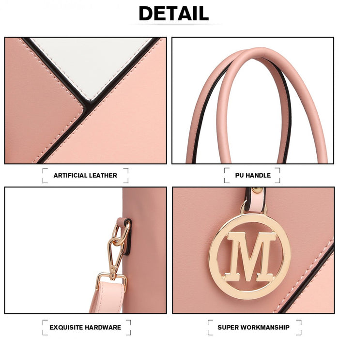 PU Leather Geometric Ombre Handbag – Nude