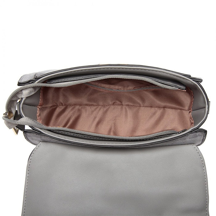 Matte PU Leather Midi Handbag Crossbody Bag – Grey