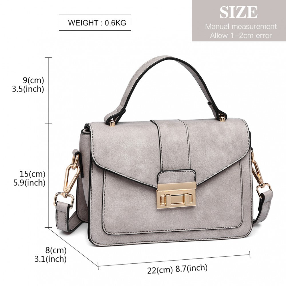 PU Leather Midi Handbag – Grey