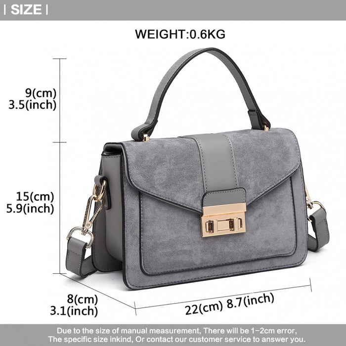 Matte PU Leather Midi Handbag Crossbody Bag – Grey