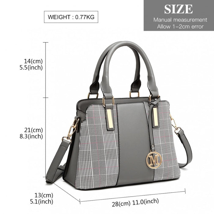Gingham Plaid Panel Shoulder Bag – Grey