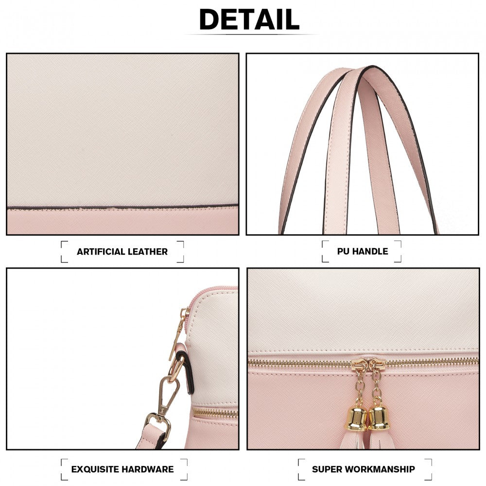 3-Piece PU Leather Tote Bag Set – Pink and Beige