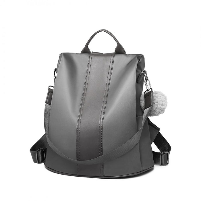 Two Way Backpack Shoulder Bag with Pom Pendant – Grey