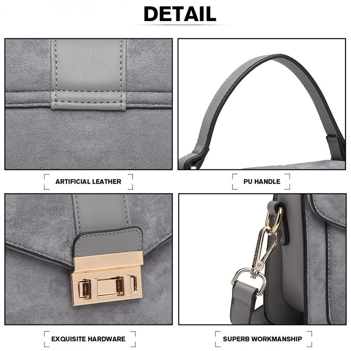 Matte PU Leather Midi Handbag Crossbody Bag – Grey