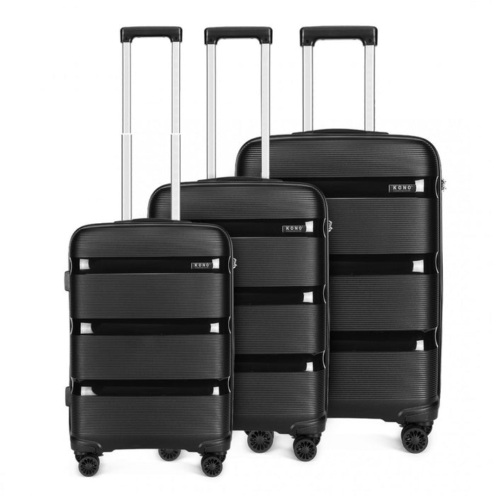 3-Piece Bright PP Hard Shell Suitcase Set – Classic Collection – Black
