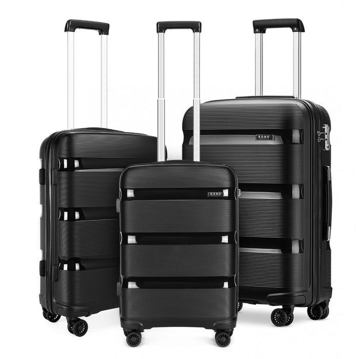 3-Piece Bright PP Hard Shell Suitcase Set – Classic Collection – Black