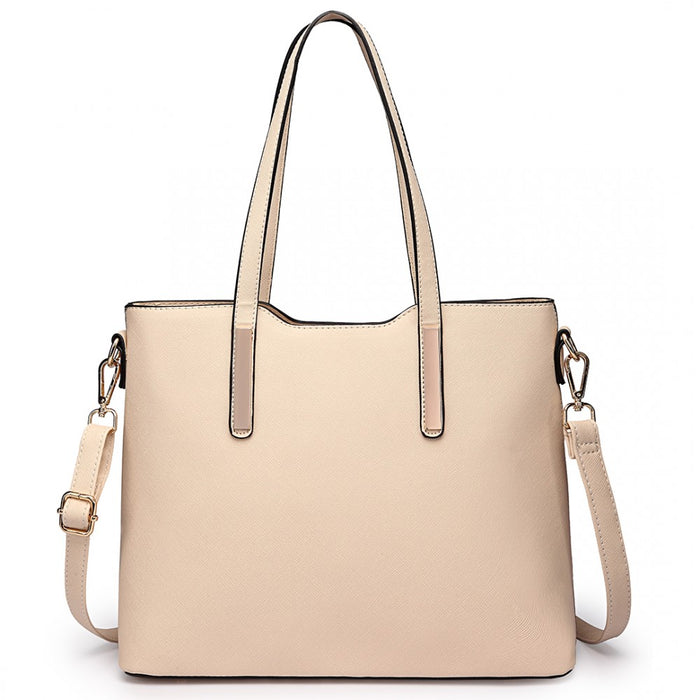 3-Piece Tote Shoulder Bag and Clutch – Beige