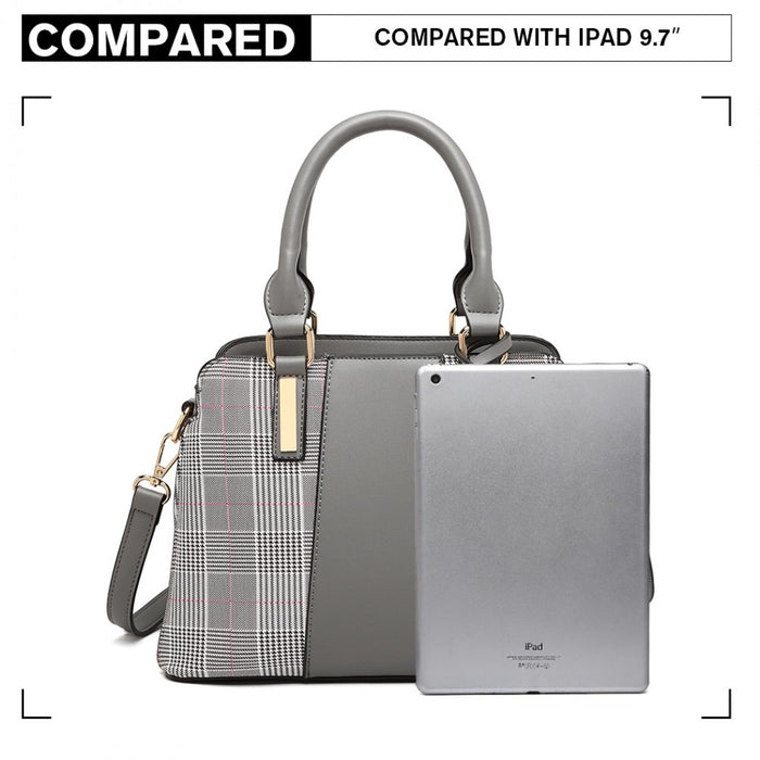 Gingham Plaid Panel Shoulder Bag – Grey