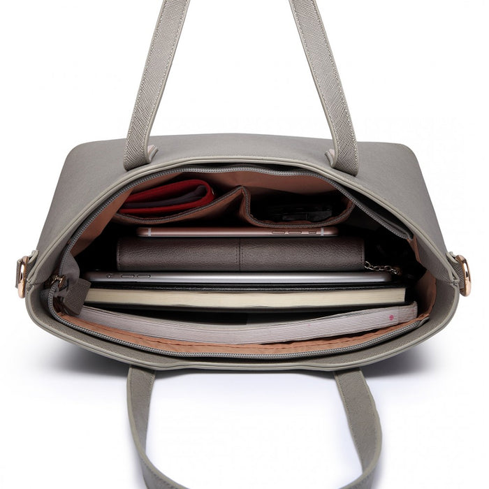 3-Piece Tote Shoulder Bag and Clutch – Grey