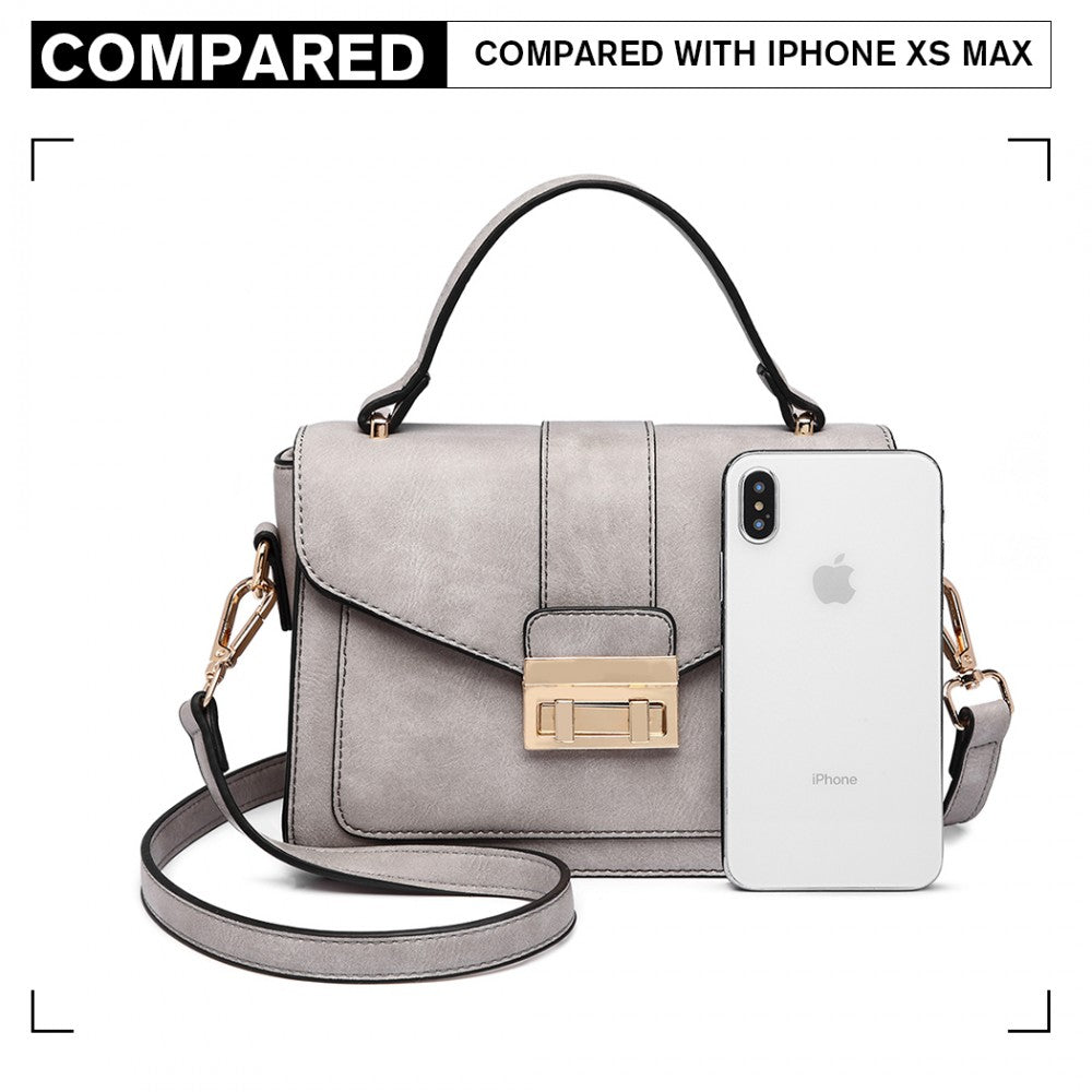 PU Leather Midi Handbag – Grey