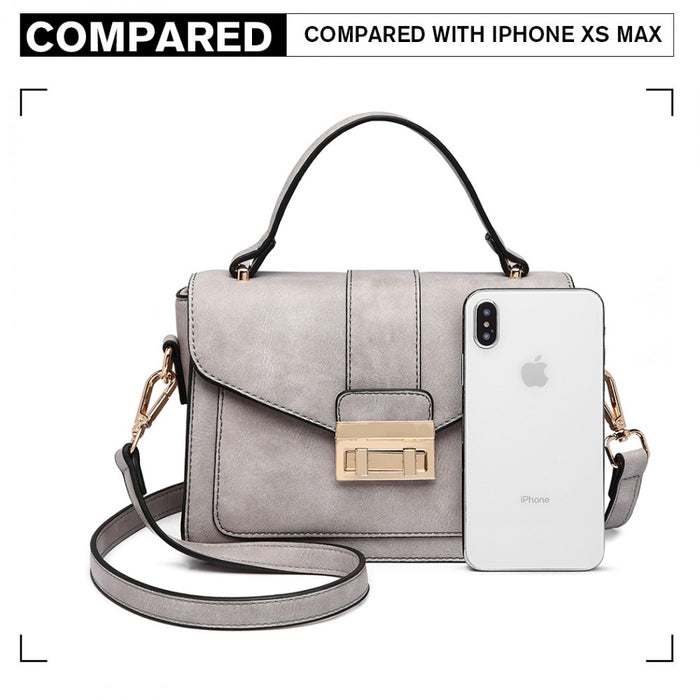 PU Leather Midi Handbag – Grey