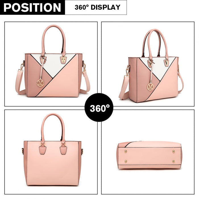 PU Leather Geometric Ombre Handbag – Nude