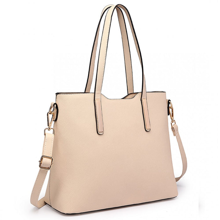 3-Piece Tote Shoulder Bag and Clutch – Beige