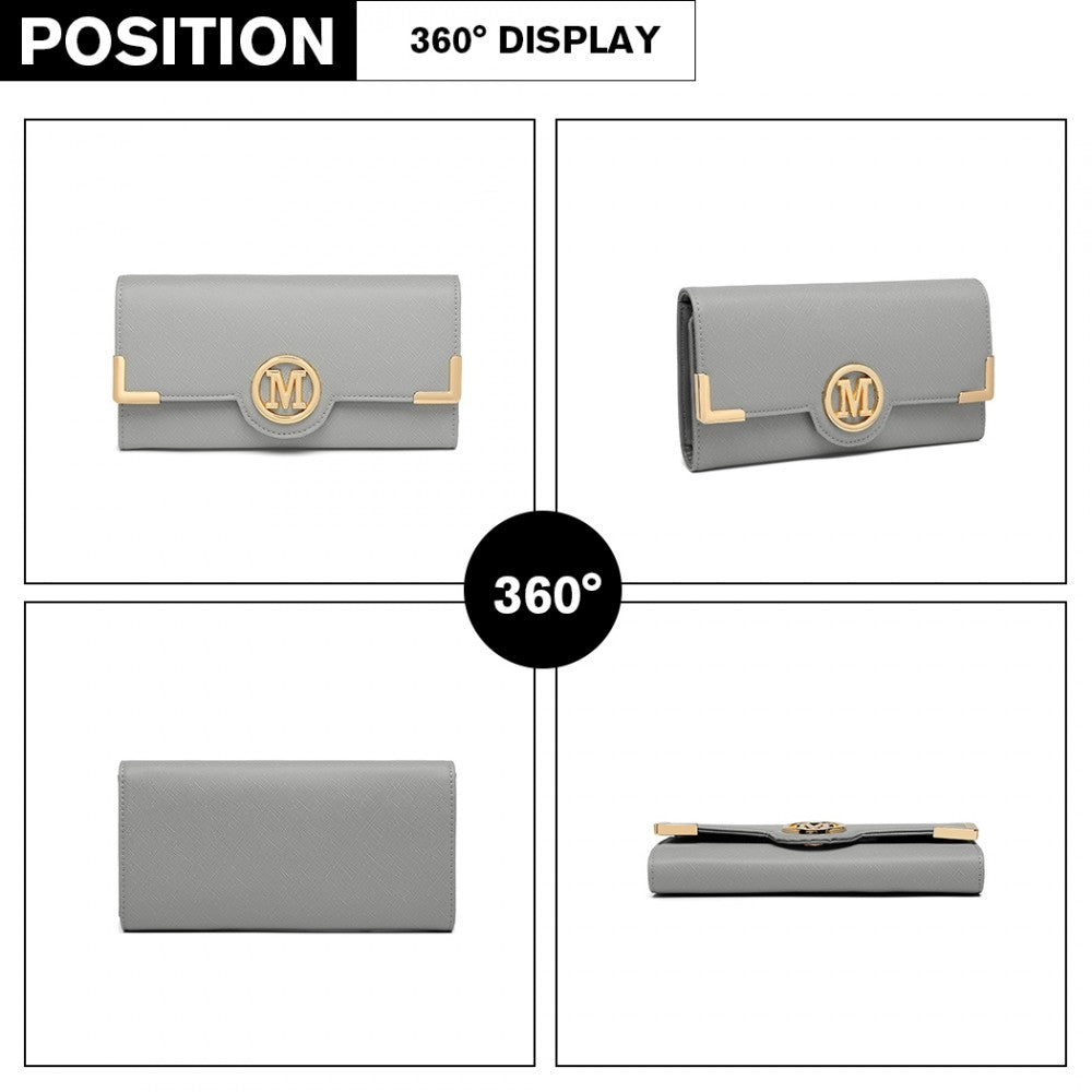 PU Leather Classic Long Purse – Grey