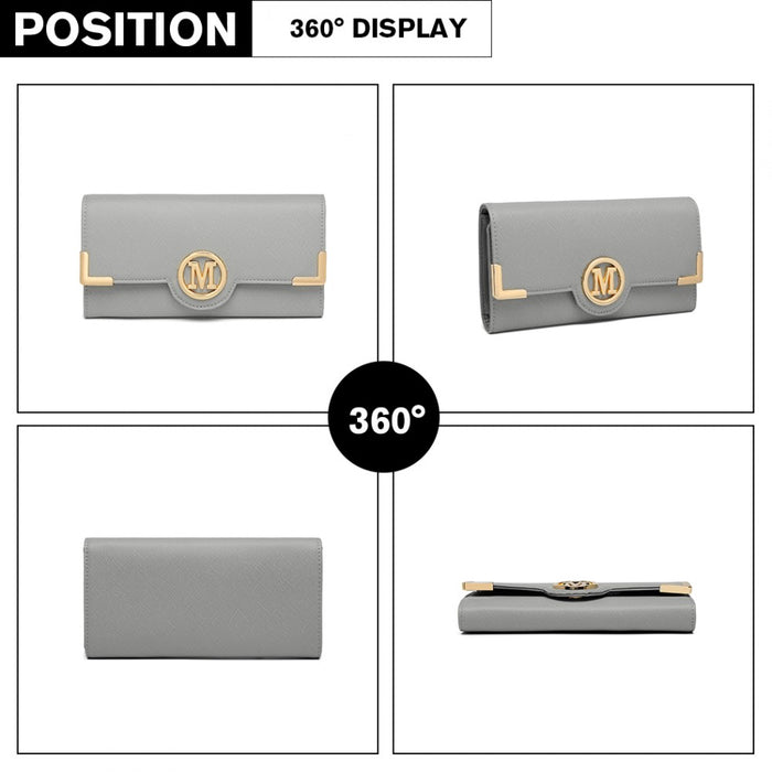 PU Leather Classic Long Purse – Grey