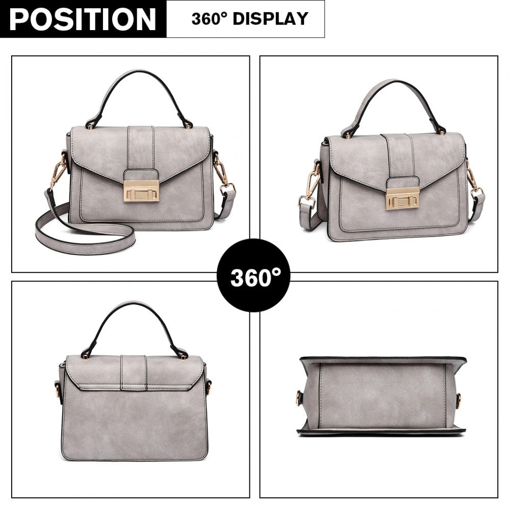 PU Leather Midi Handbag – Grey