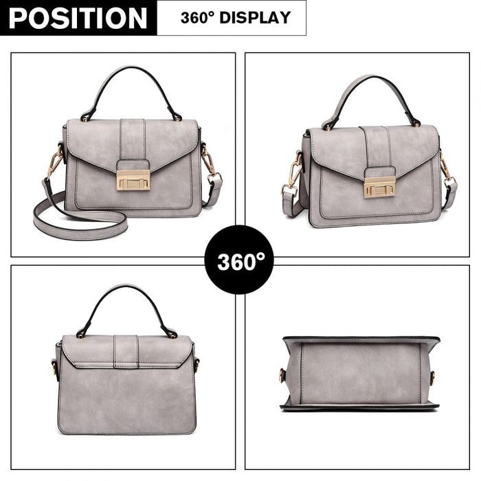 PU Leather Midi Handbag – Grey