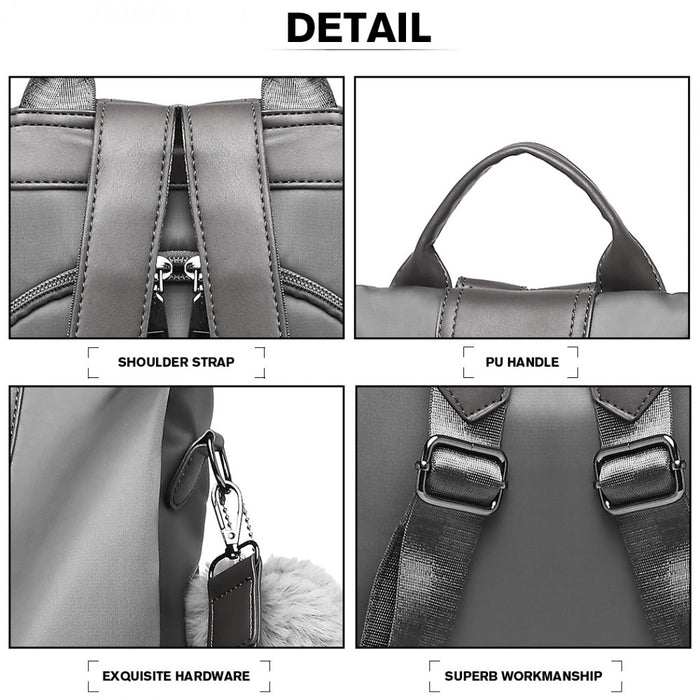 Two Way Backpack Shoulder Bag with Pom Pendant – Grey