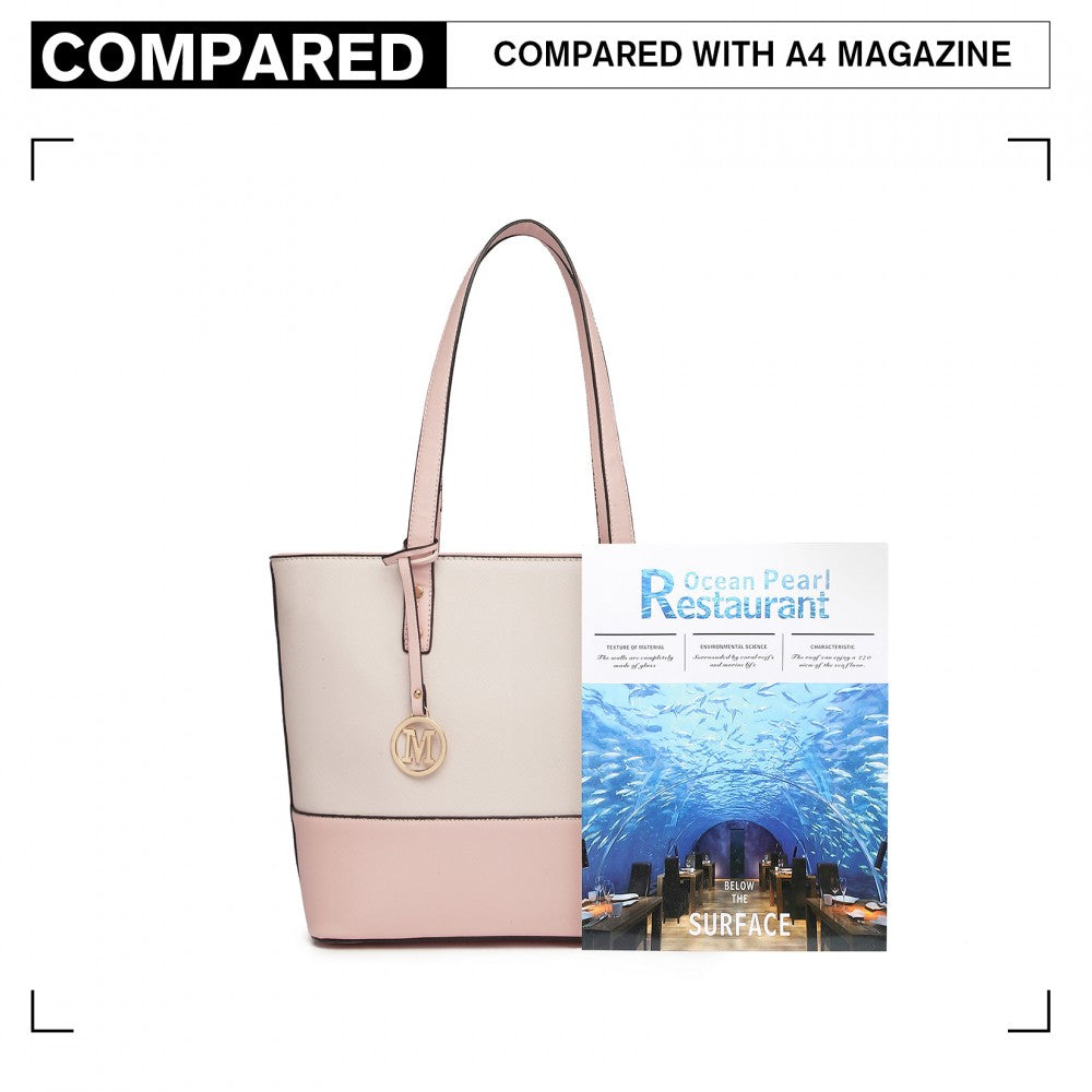 3-Piece PU Leather Tote Bag Set – Pink and Beige