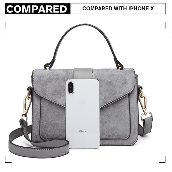 Matte PU Leather Midi Handbag Crossbody Bag – Grey