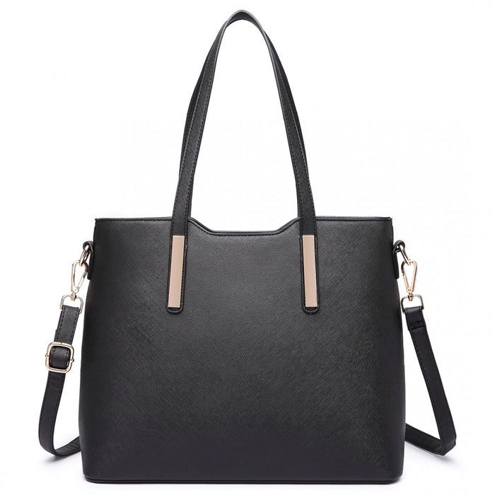 3-Piece Tote Shoulder Bag and Clutch – Black