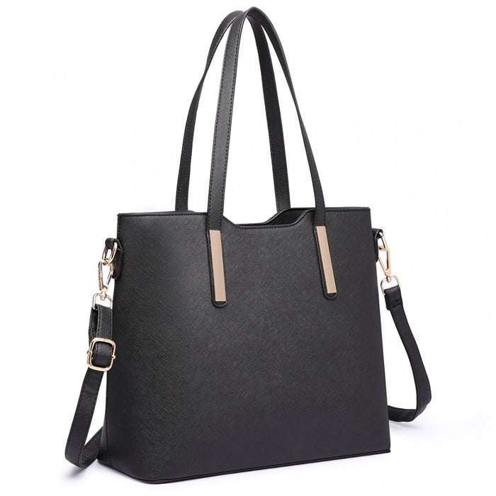 3-Piece Tote Shoulder Bag and Clutch – Black