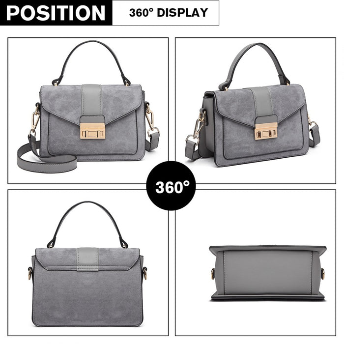 Matte PU Leather Midi Handbag Crossbody Bag – Grey