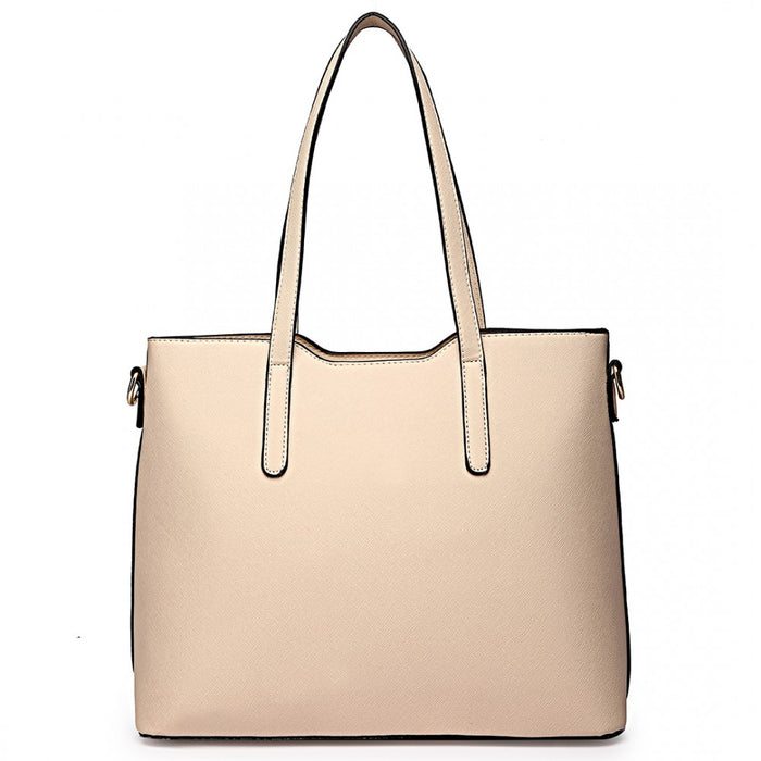 3-Piece Tote Shoulder Bag and Clutch – Beige