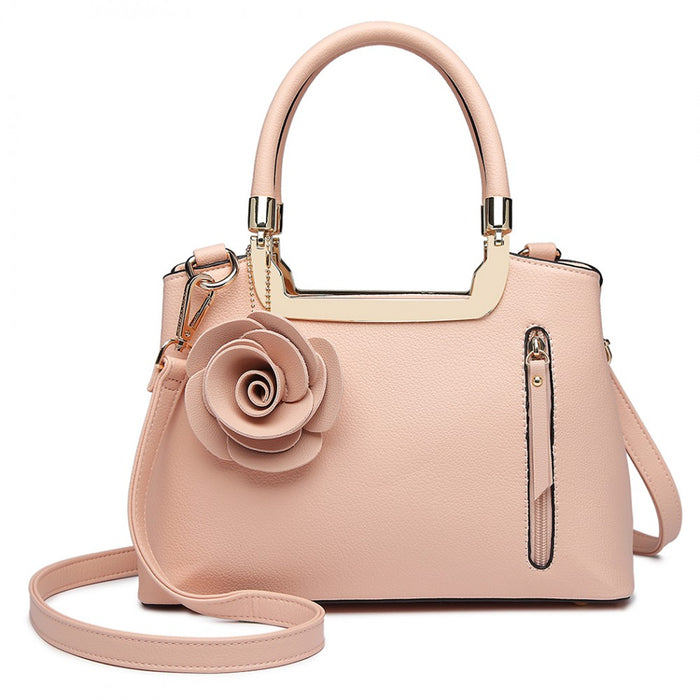 PU Leather Rose Hanging Ornament Handbag – Pink